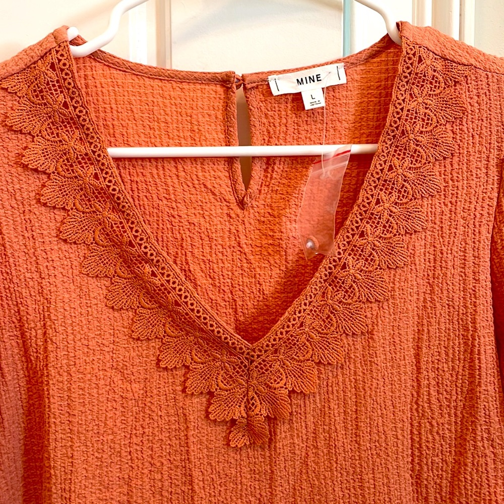 Mine Orange/Coral V Neck Blouse - Picture 2 of 3